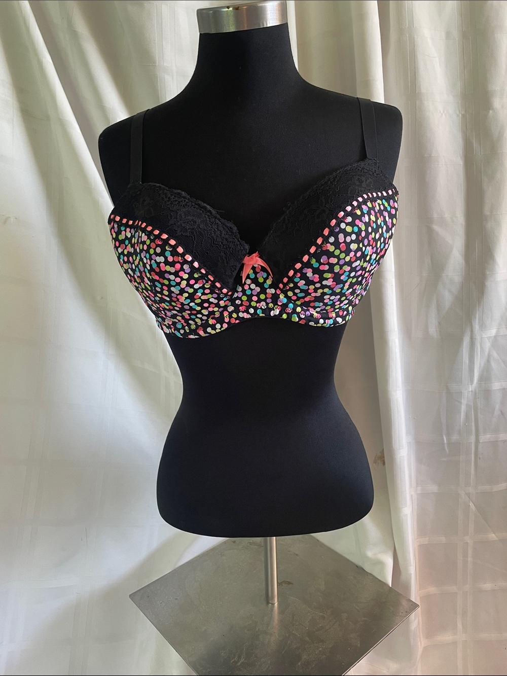 Black Lace Push-Up Bra with Multicolor Confetti Dots